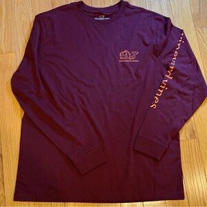 Vineyard Vines Men's Long-Sleeve Tee in Deep Burgundy with Orange Logo